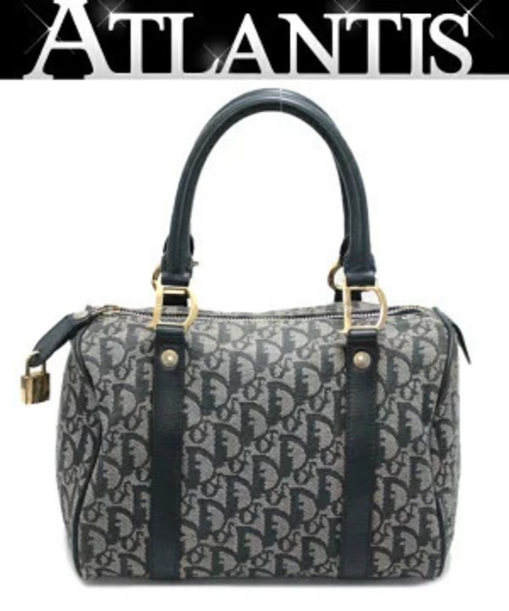 Christian Dior Trotter Boston Bag Handbag Canvas Navy Blue